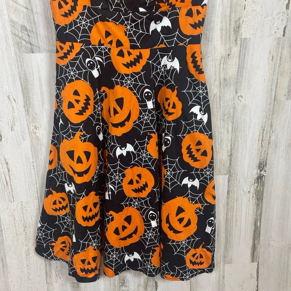 Hanpceirs Fit Halloween Print Fit And Flare Dress sz XS Black Orange Pinup Retro - Picture 8 of 9